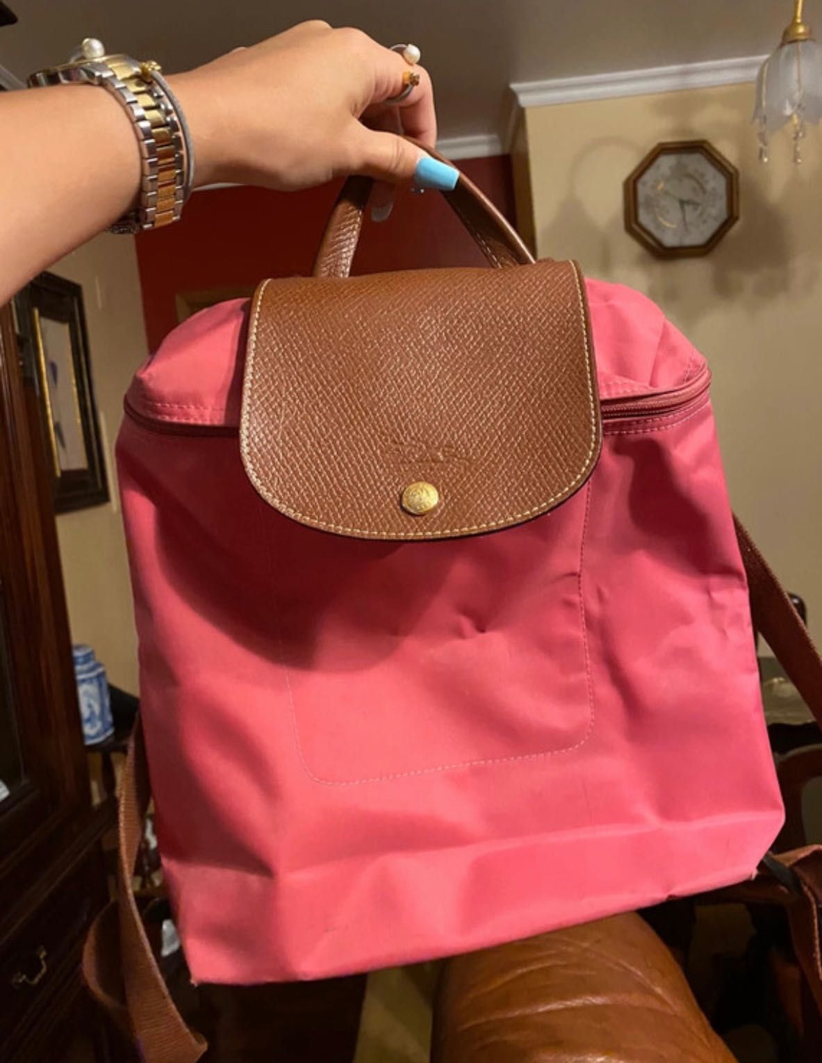 Longchamp em mochila rosa