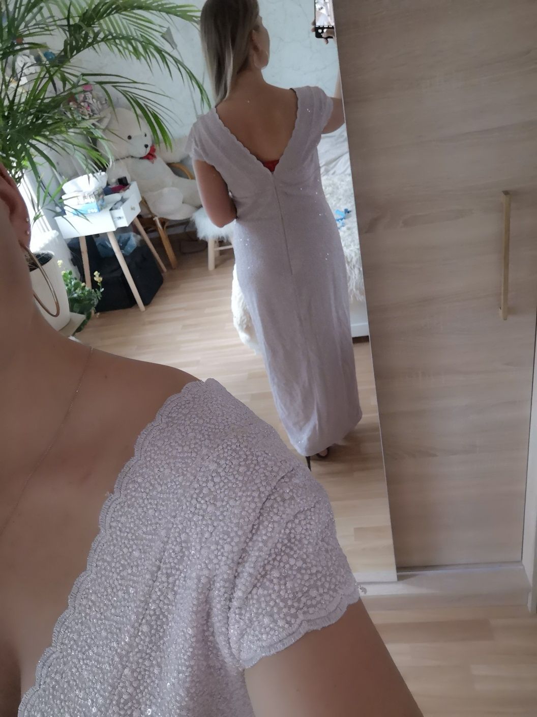 Sukienka koloru pudrowy róż 42