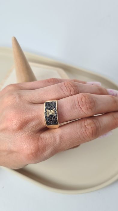 Nowy złoty pierścionek typu Louis Vuitton szeroki ,obrączka, cyrkonie