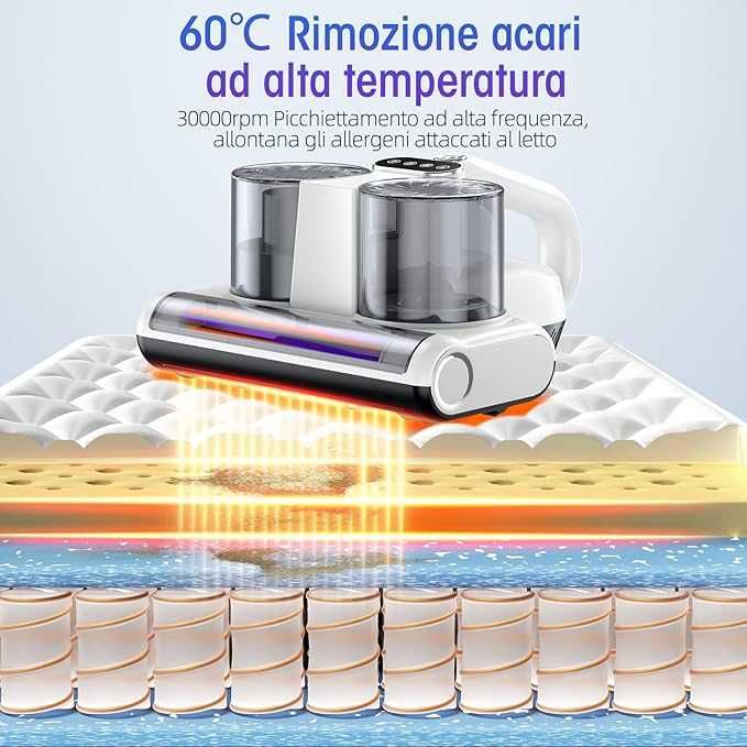JPHYLL Odkurzacz ręczny do roztoczy materacy ze światłem UV-C 16 kPa