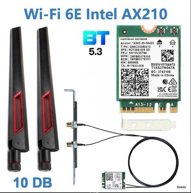 модуль WiFi 6E Intel AX210 NGW (для ПК/mini PC) з антенами 10db!!!