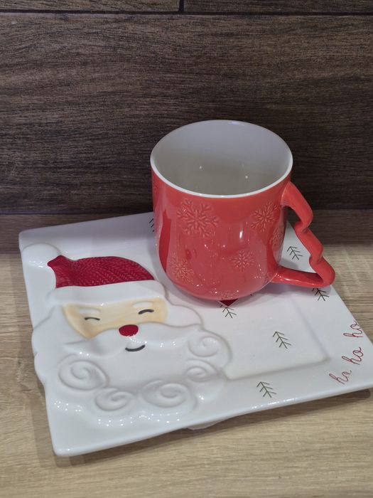 Чашка і тарілка,новорічний посуд,санта