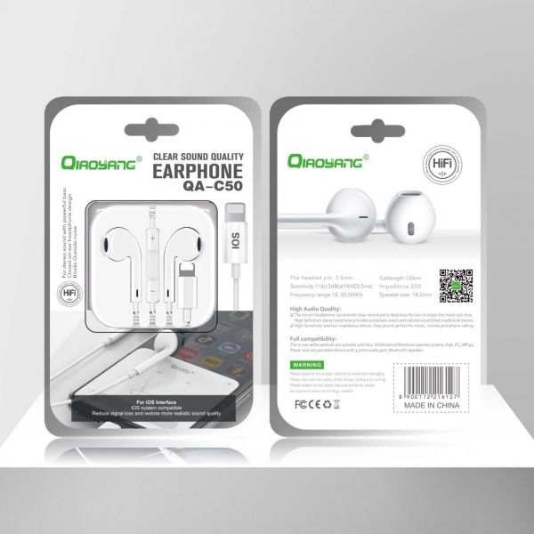 Auriculares Estéreo QA-C50 com Conexão iOS