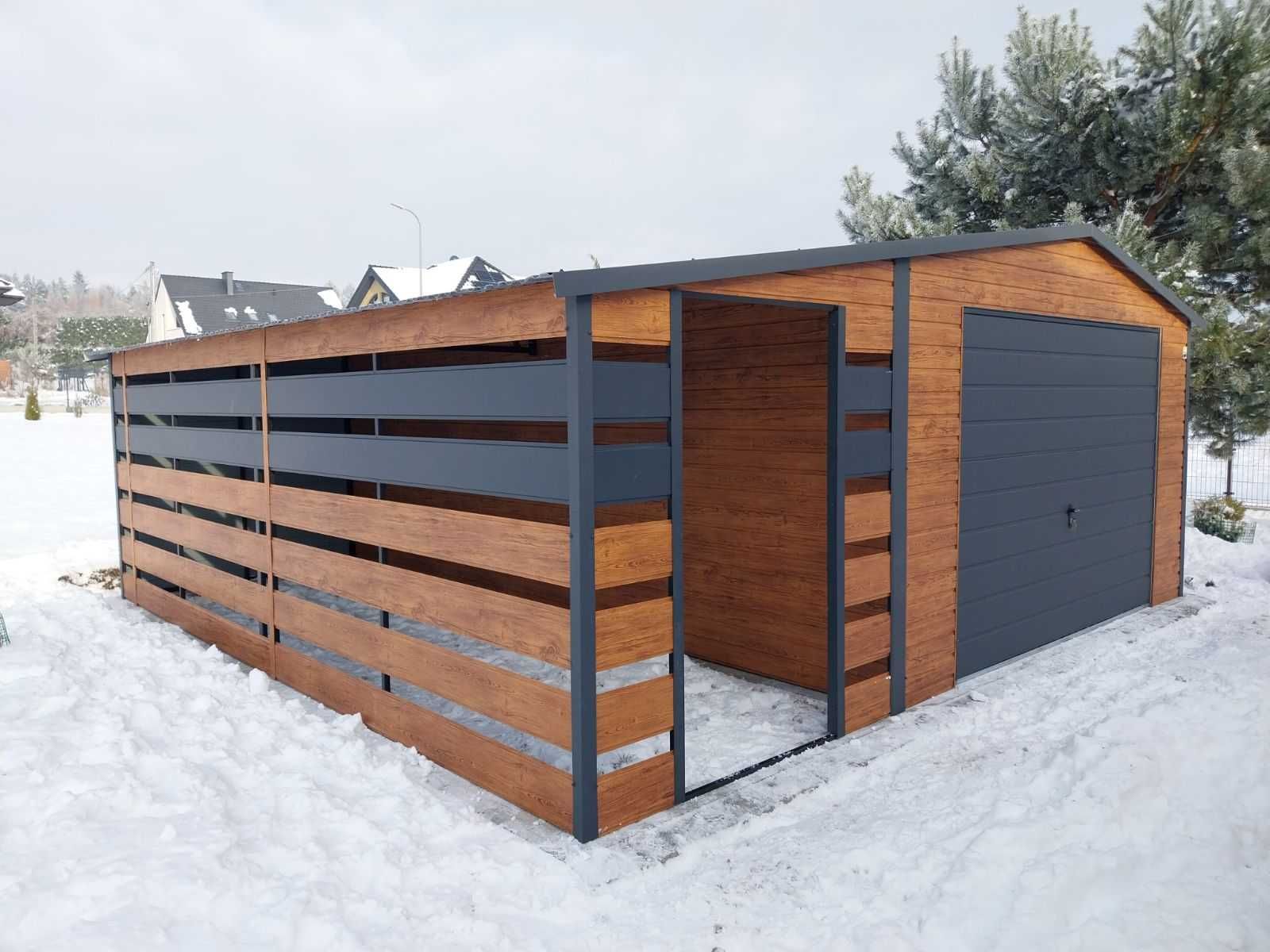 Garaż blaszany 6x5m drewnopodobny nowoczesne garaże wiata panelowa