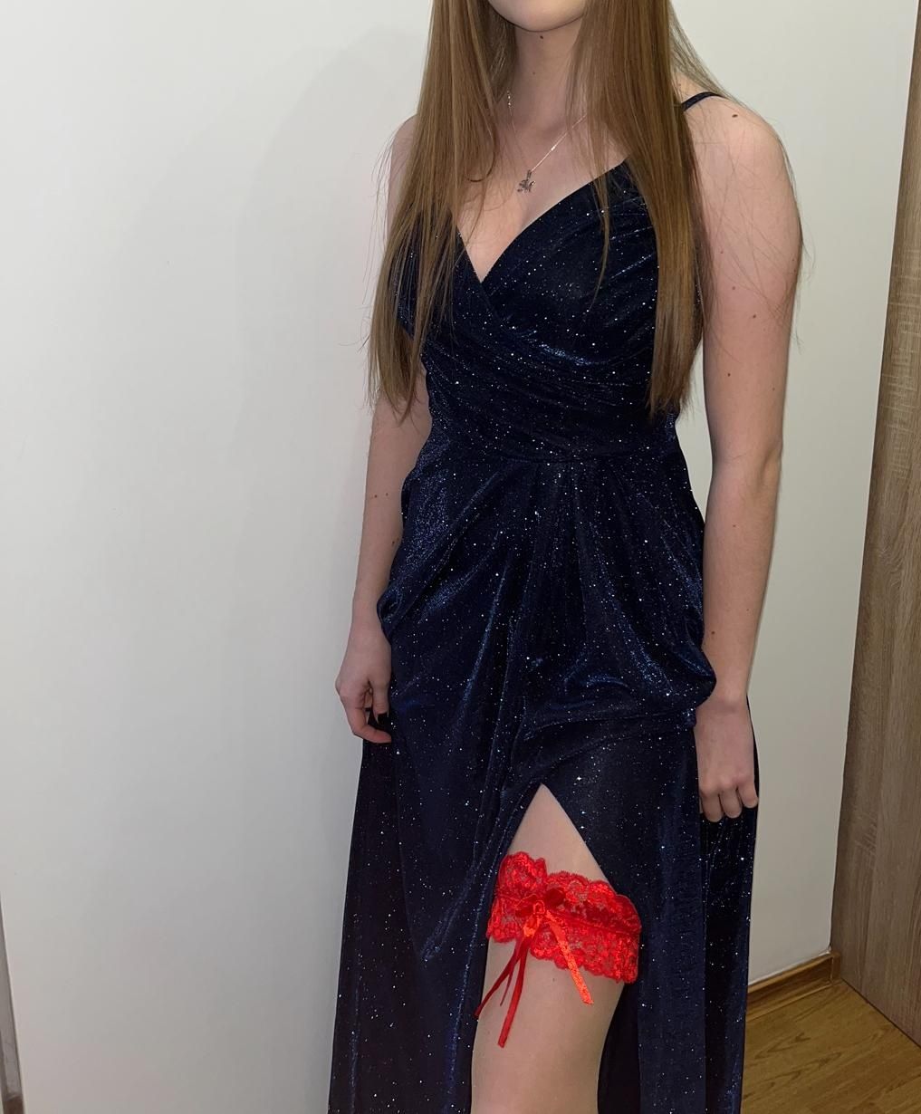 Sukienka suknia granatowa elegancka studniówka wesele komunia