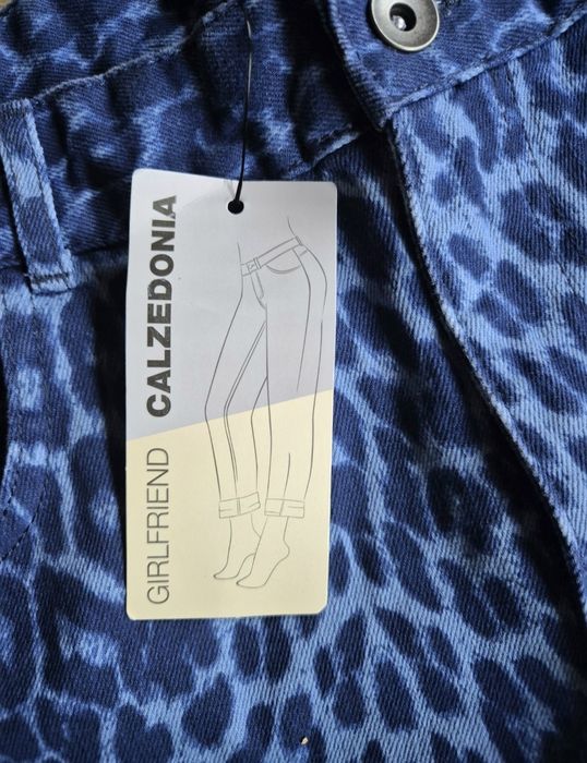Spodnie Calzedonia L Cętki Panterka Niebieskie Girlfriend bawełniane