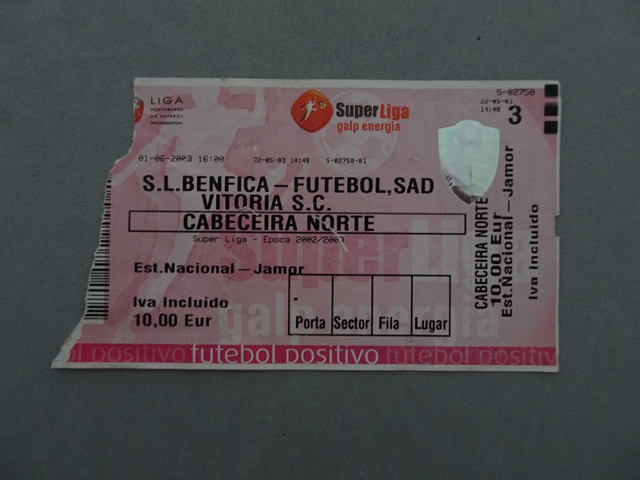 Bilhete de futebol Benfica Vitória S.C. Época 2002/2003