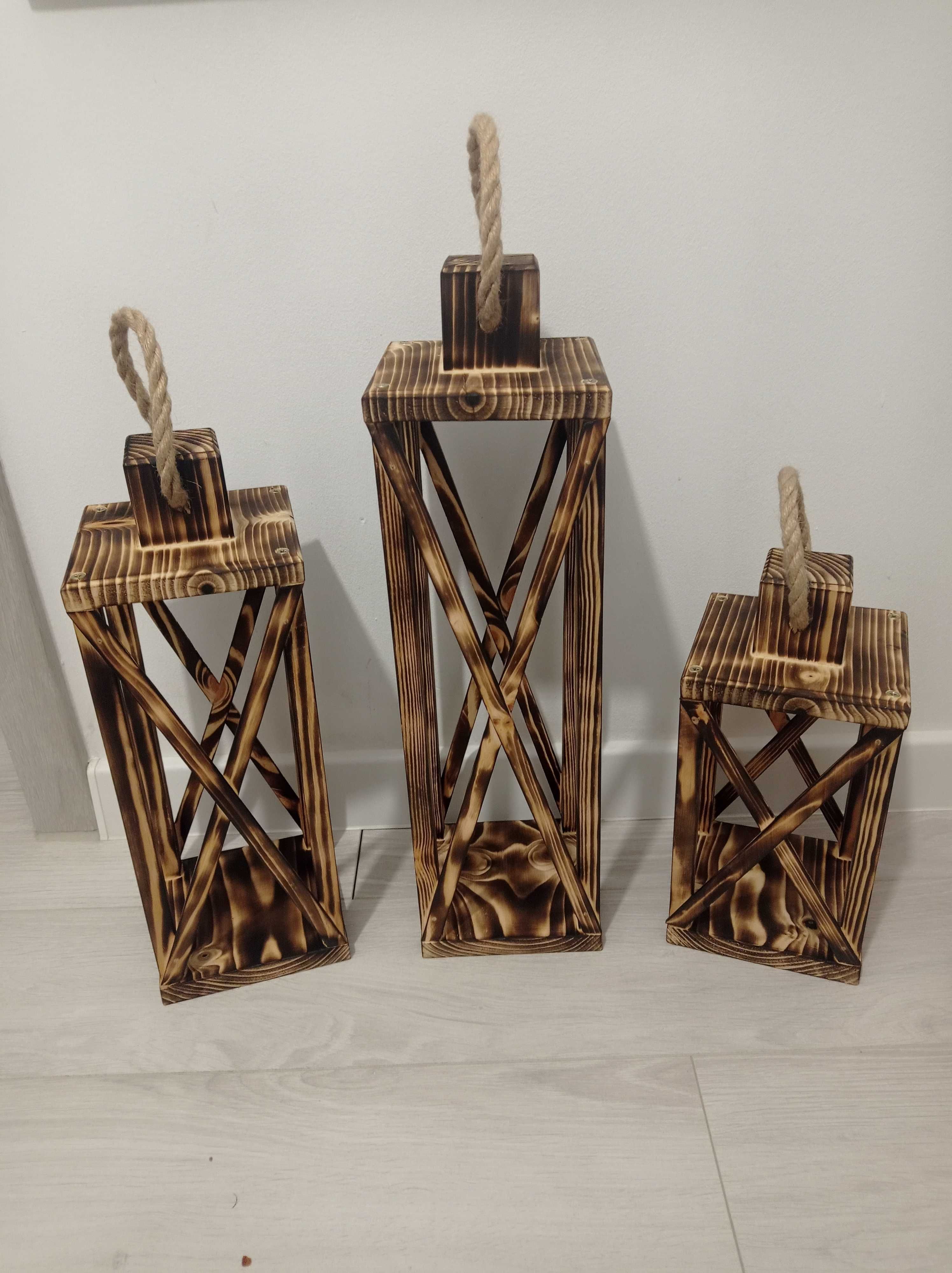 Lampiony drewniane 3 sztuki