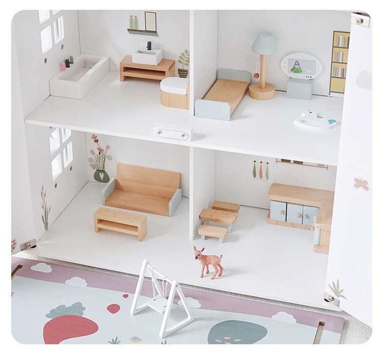 Drewniany Domek dla Lalek Retro NOWY z mebelkami!