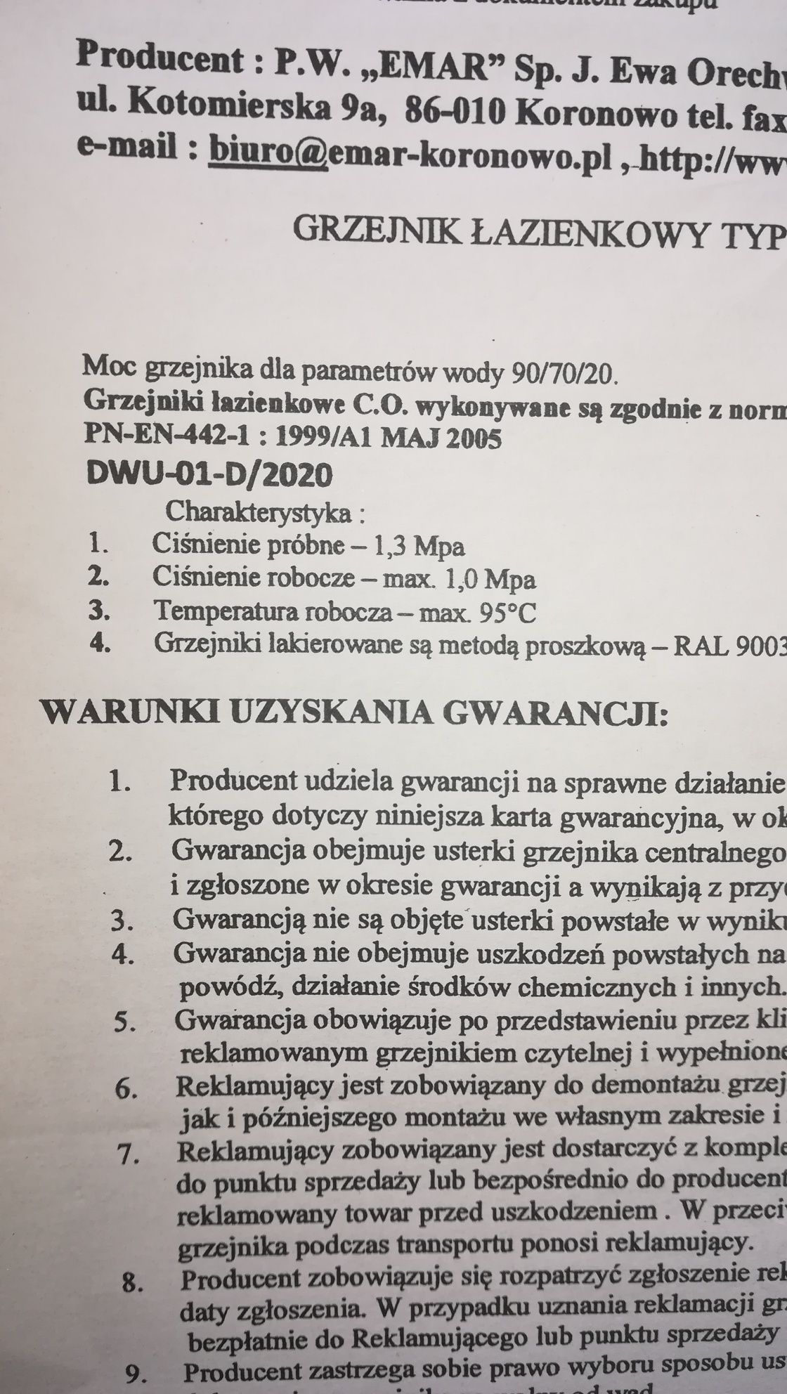 Grzejnik łazienkowy Emar DR-5/400  550x400