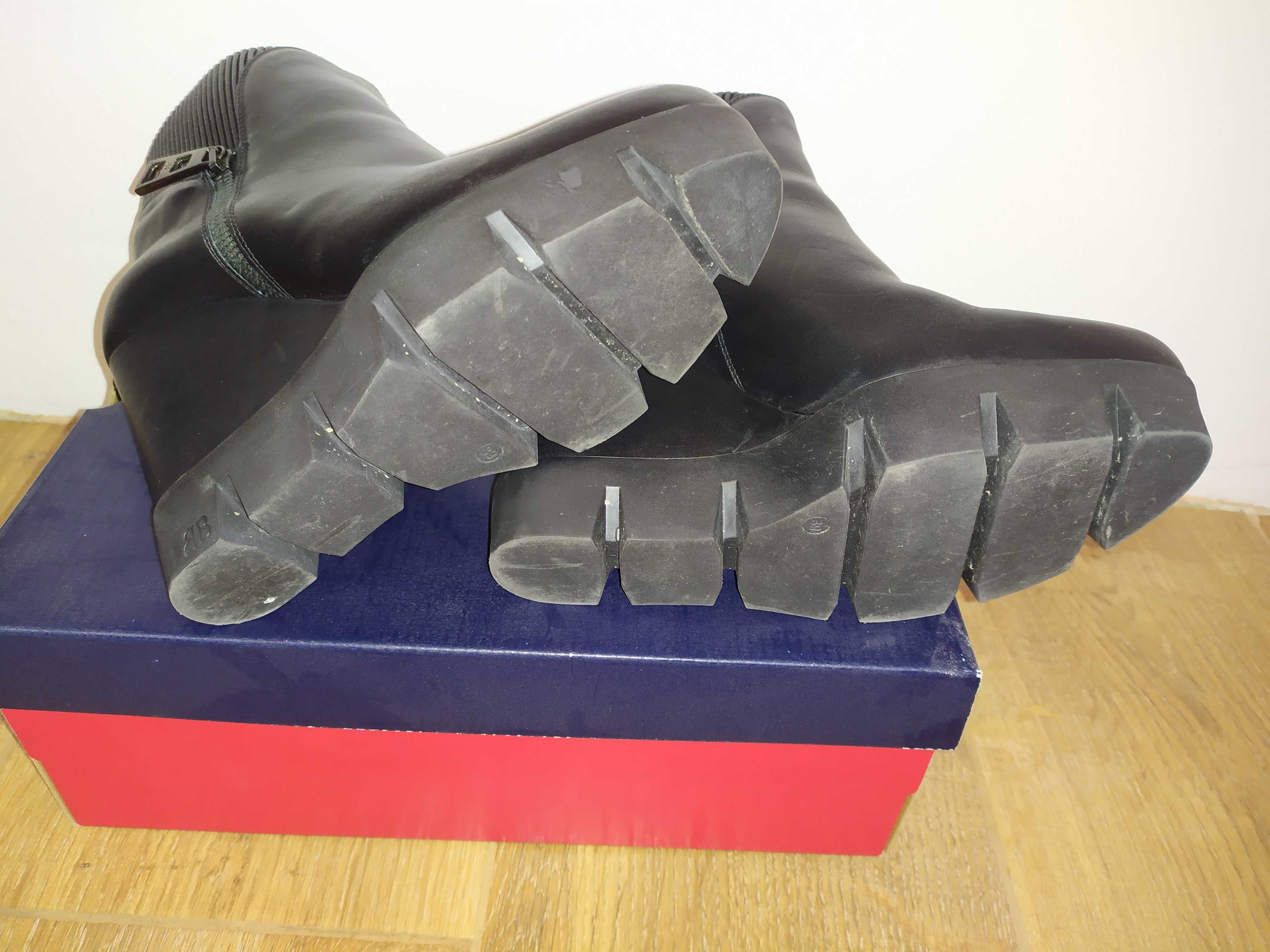 Badura buty zimowe damskie 39 czarne z futerkiem na koturnie