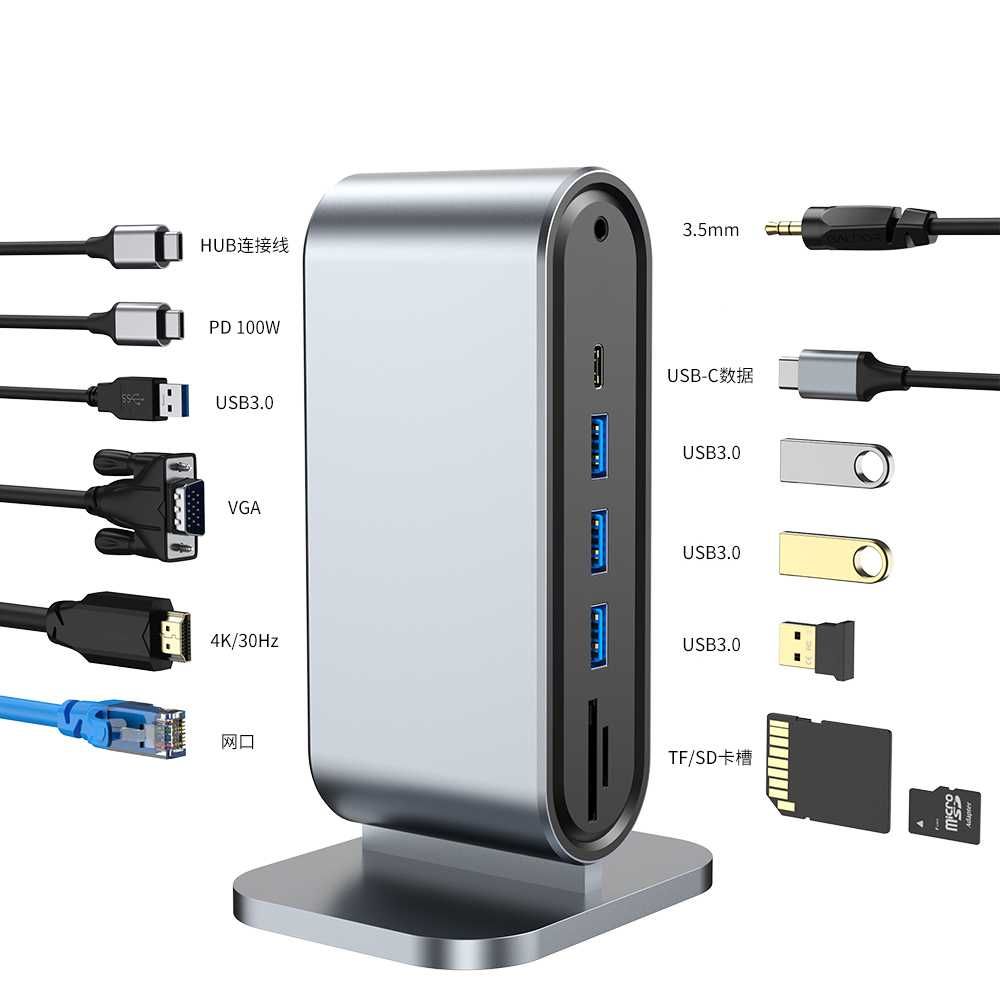 Rozgałęziacz HUB przejściówka USB-C 12w1 4xUSB HDMI SD VGA JACK LAN