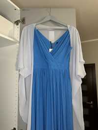 Sukienka brokatowa maxi niebieska