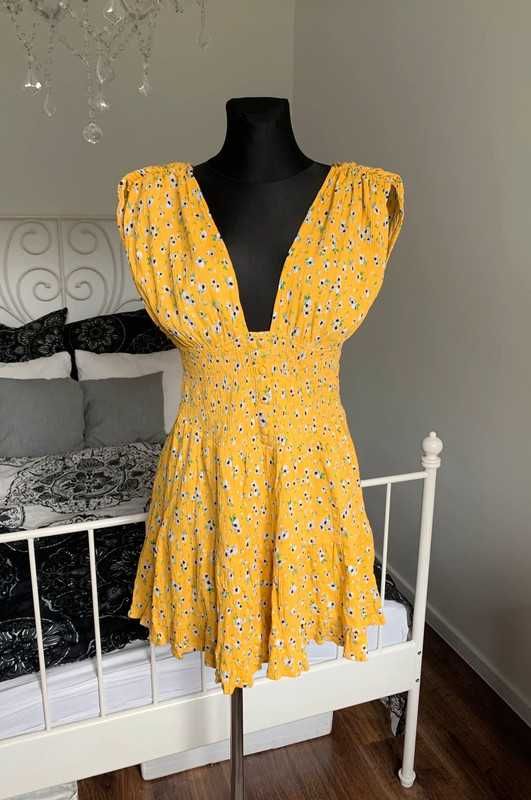ASOS Design żółta letnia sukienka coquette w kwiaty wakacyjna M L