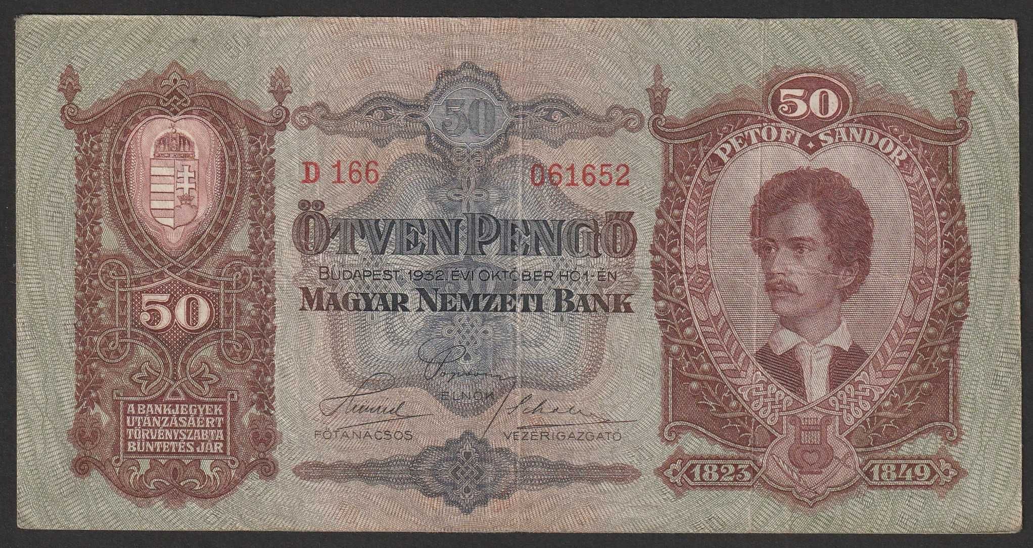 Węgry 50 pengo 1932 - Sandor Petofi - D166