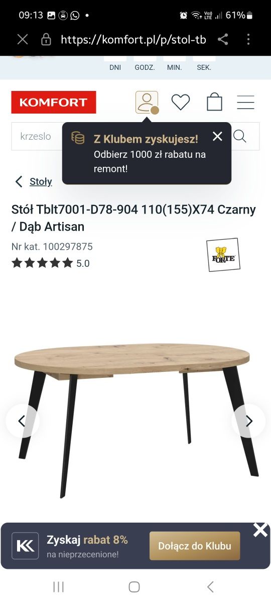 Stół okrągły rozkładany