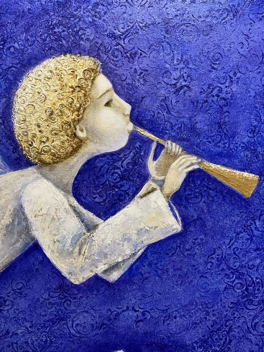 Картина маслом.Ангел. Оберег рождественский Ангел.