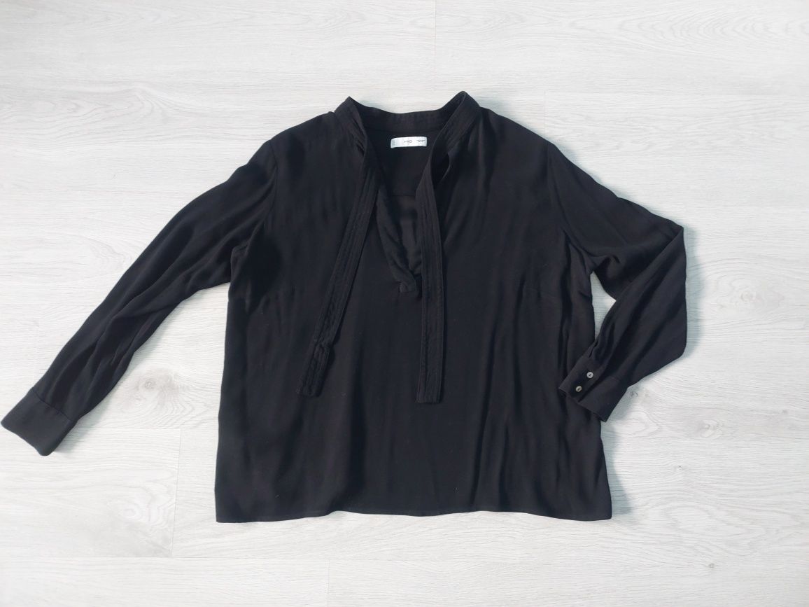 2XL bluza koszula damska czarna wiązanie kokarda stójka oversize