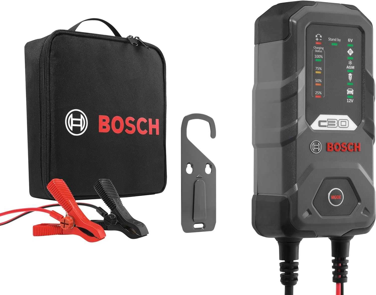 Bosch Carregador de bateria c30 para carro e moto 12v e 6v