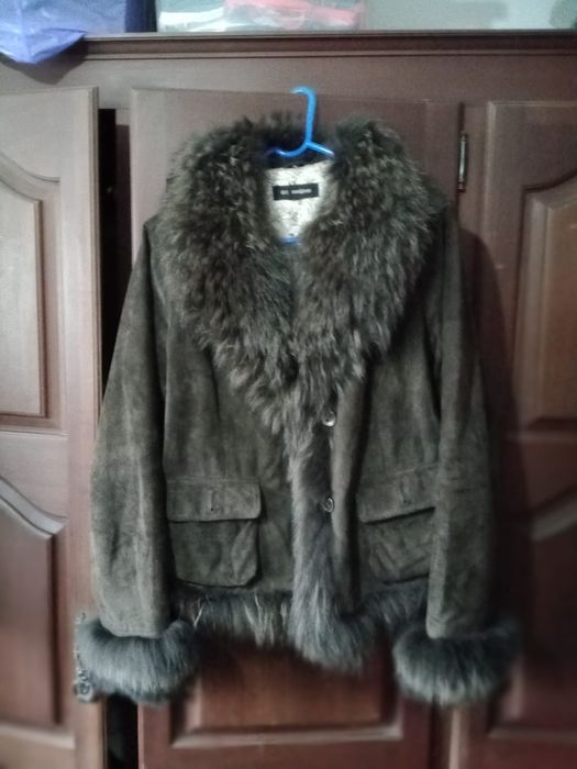 Casaco cabedal, pêlo de guaxinim, marca OAK WOOD, T. Xl