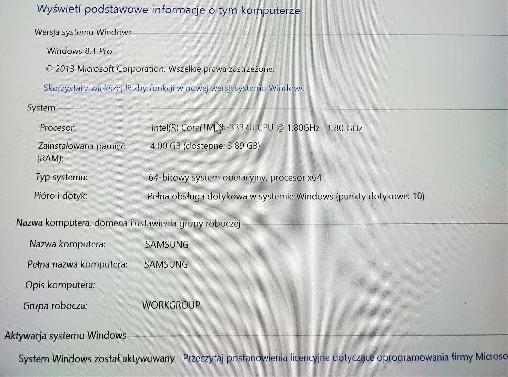 Ultrabook laptop Samsung series 7 model NP7403E dotykowy ekran