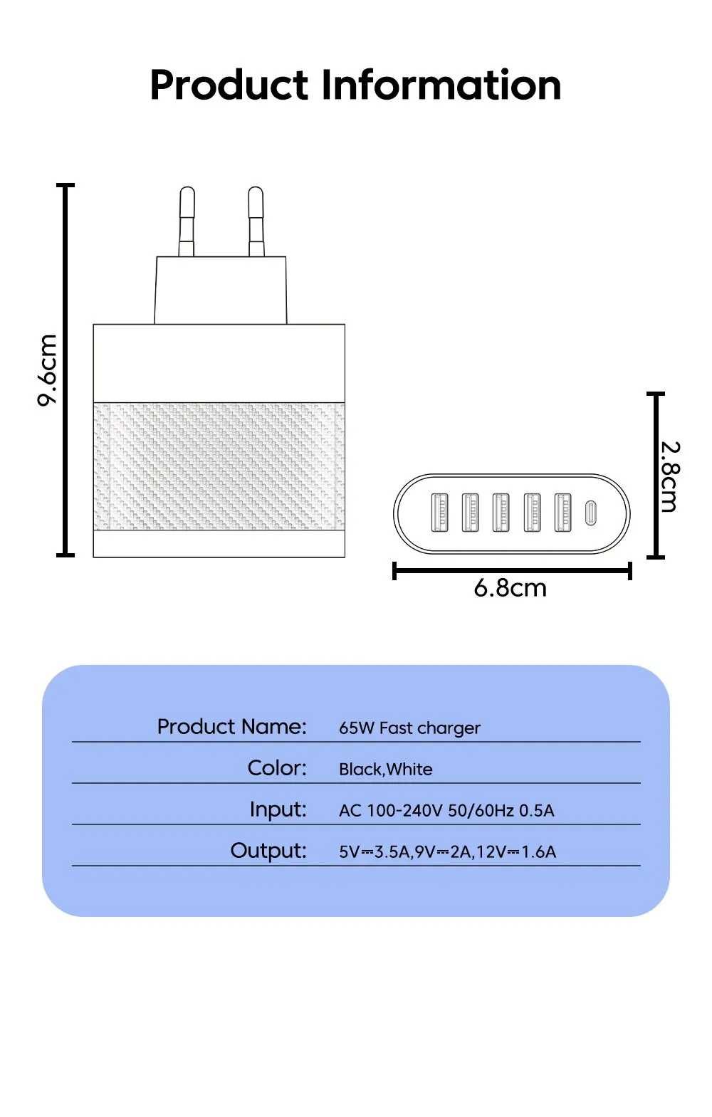 Carregador USB C 5 portas USB Universal Carregamento rapido 3.1A NOVO