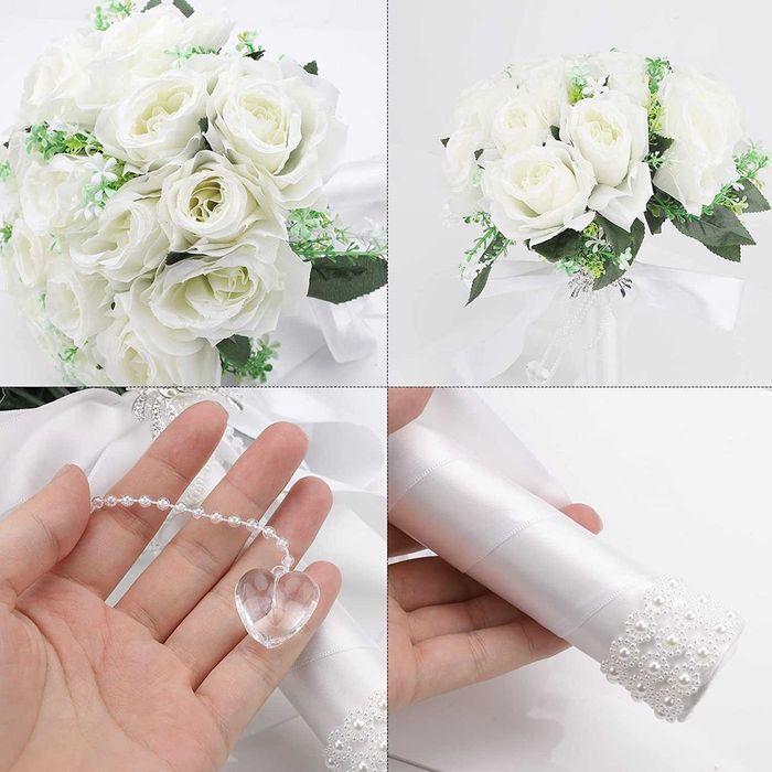 Ramo de noiva e boneca, em branco e rosa de casamento, ramo de flores