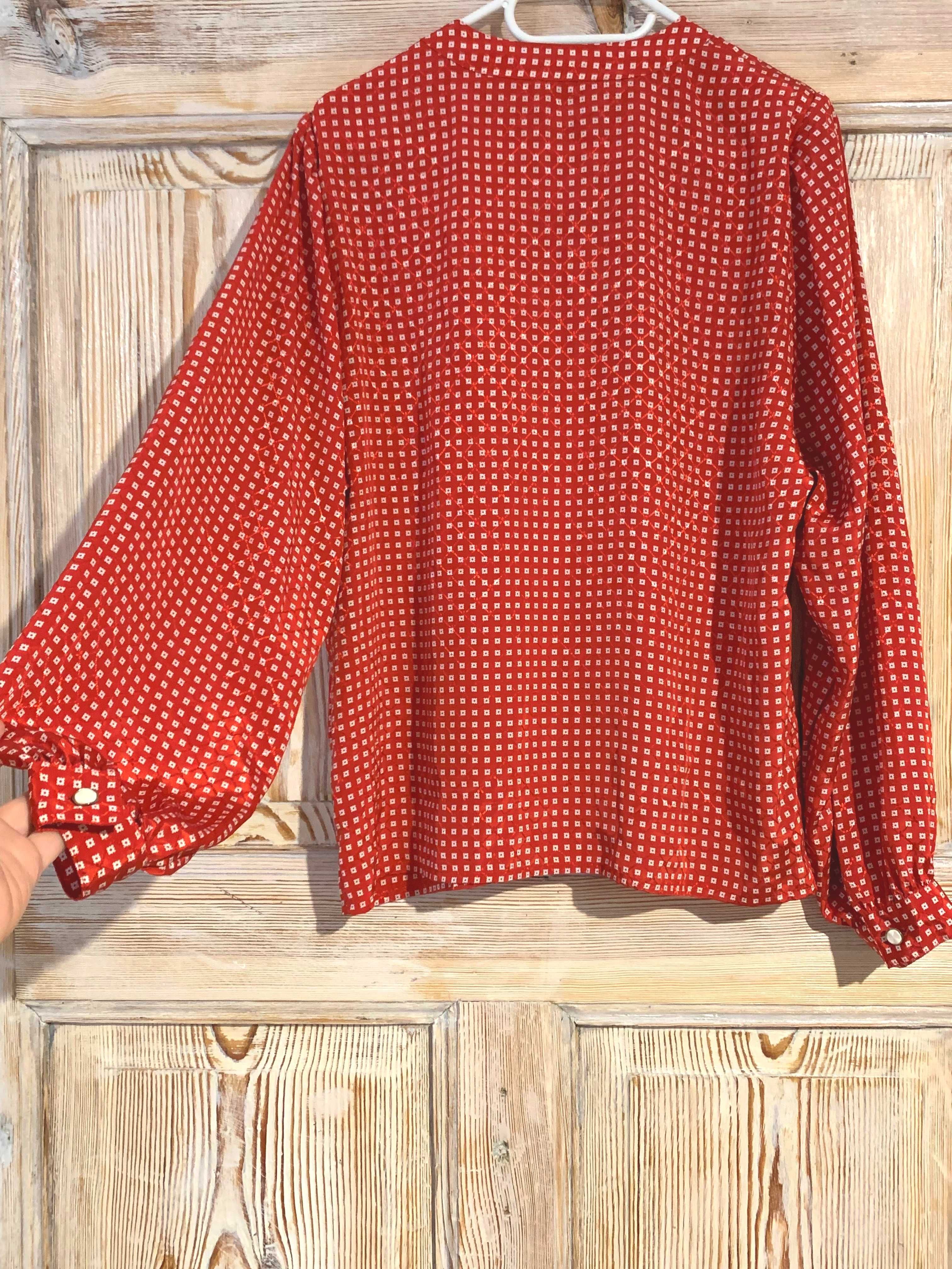 vintage elegancka retro koszula bufiasta czerwona bluzka zwiewna