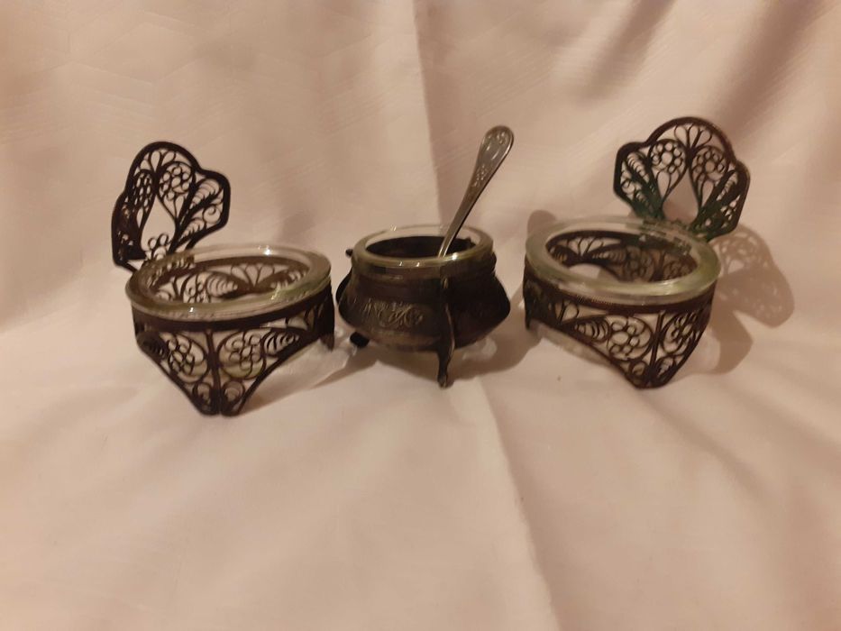 Винтажные солонки, горчицницы, мельхеор, филигрань, с ложечкой.СССР