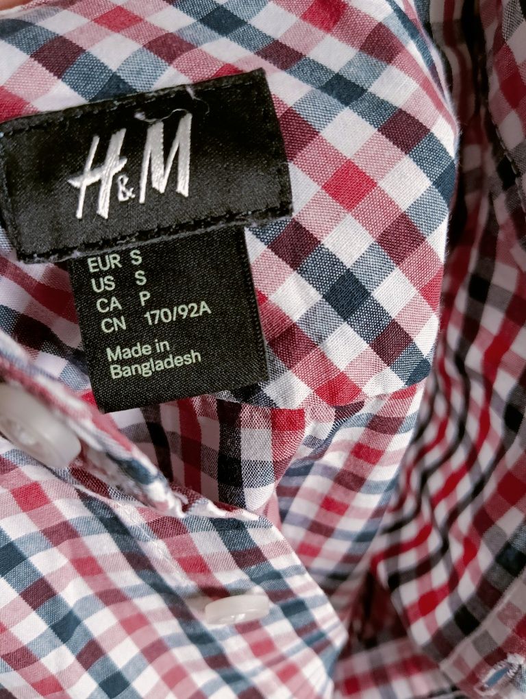 Koszula męska H&M, r. S, krótki rękaw, krata, slim