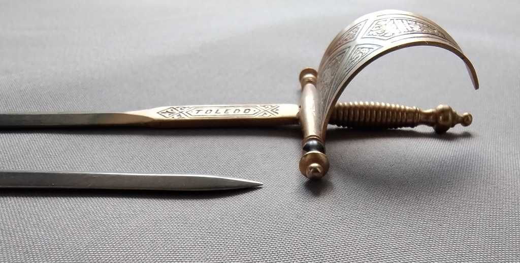 Stary nóż do listów Toledo, rapier, szpada miniatura - zestaw 2 sztuki