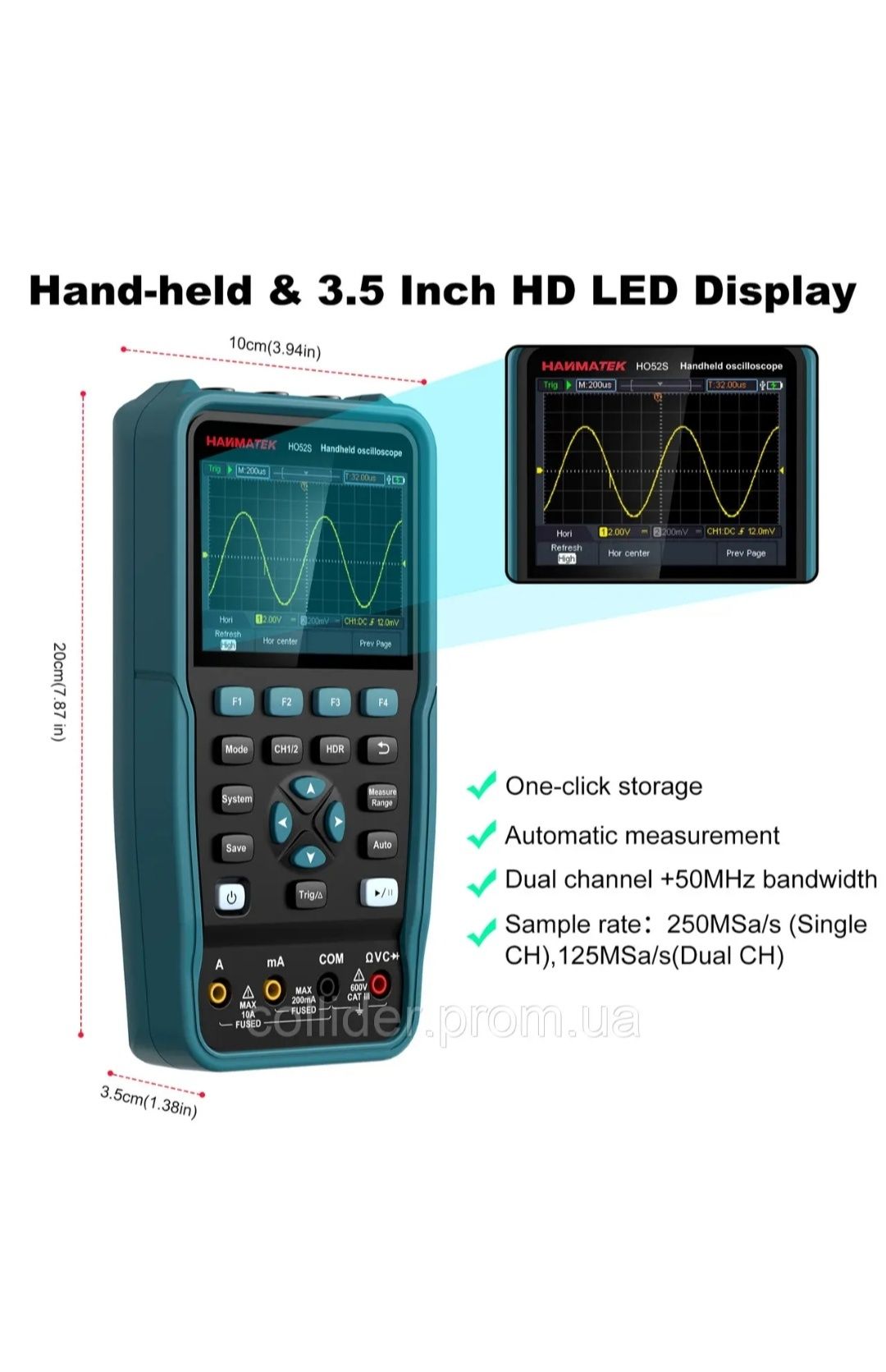 Осциллограф мультиметр HANMATEK HO52S 2 х 50 МГц, 250 МВ/с, DMM