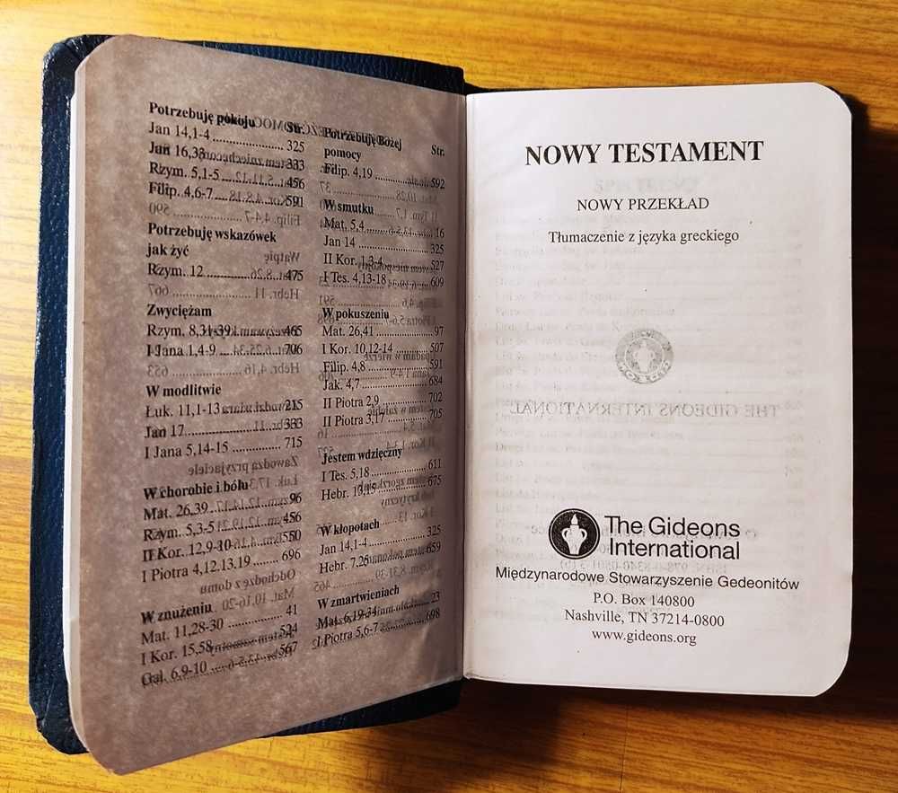 Nowy Testament. Wydany przez Międzynarodowe Stowarzyszenie Gedeonitów