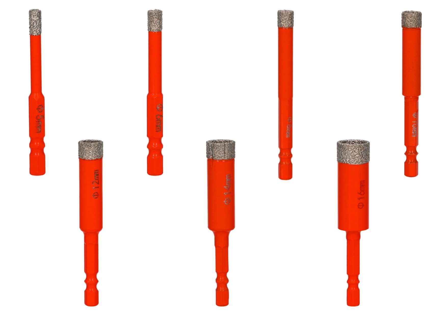 Zestaw 7 otwornic 5,6,8,10,12,14,16mm  mocowanie HEX NOWE