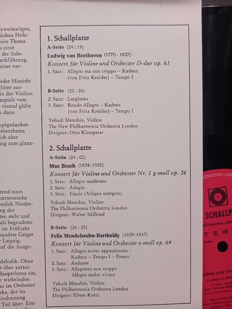 Yehudi Menuhin - Die Grossen Violinkonzerte. 2 x płyta winylowa