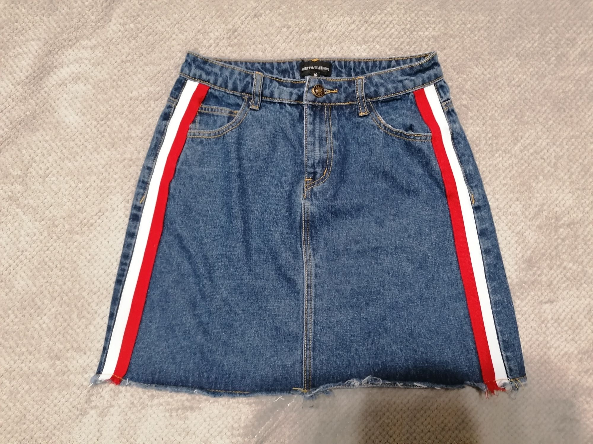 pretty little thing prettylittlething spódnica jeansowa z lampasami M