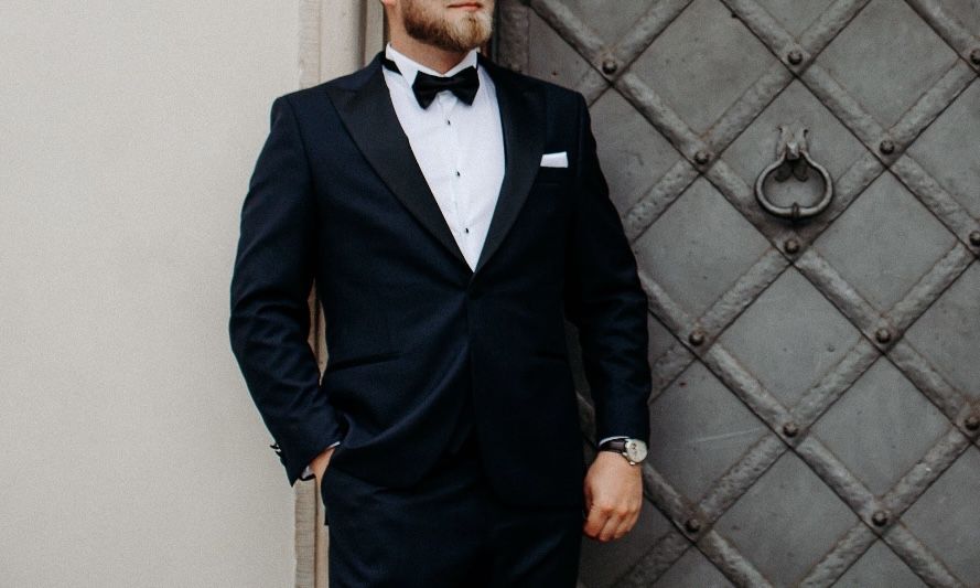 Garnitur slubny L Vito Gianni granatowy kamizelka smokingowa