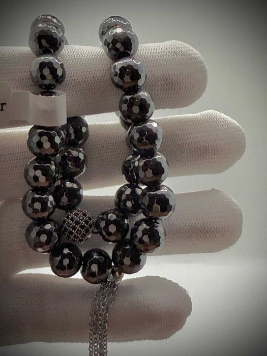 Terço - Misbaha - Ematite -forma  colmeia - Prata 925 banhada a Ródio