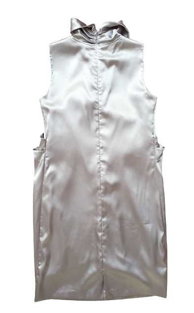 Sukienka koktajlowa ołówkowa srebrna lśniąca bez rękawów rozm. S