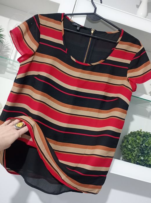 LAURA ASHLEY 36-38 jak NOWA bluzka ZIP PROSTA LUŹNA paski zamek