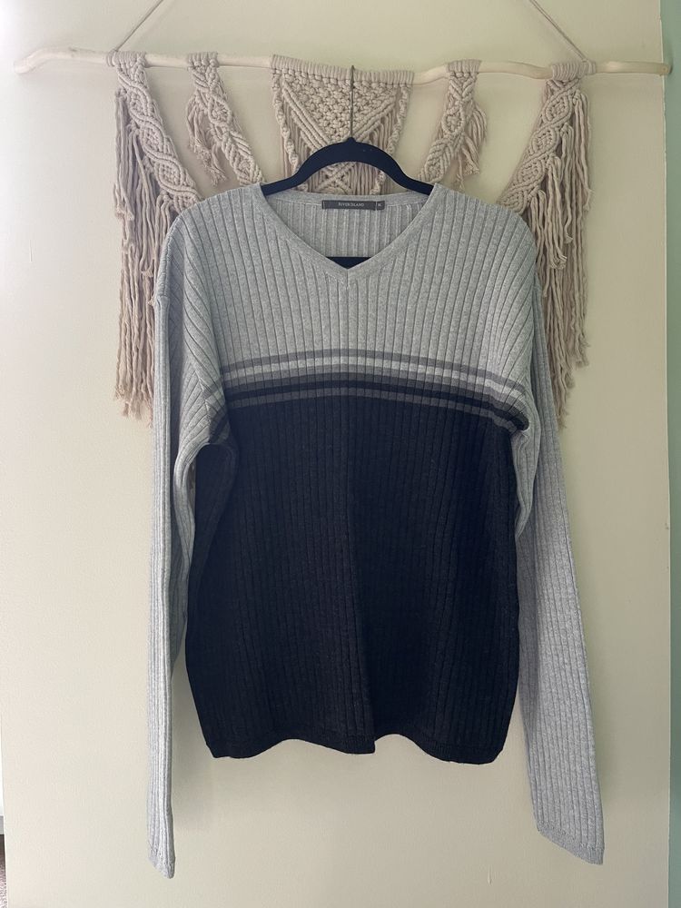 Męski szary sweter wełniany wełna merino xl river island