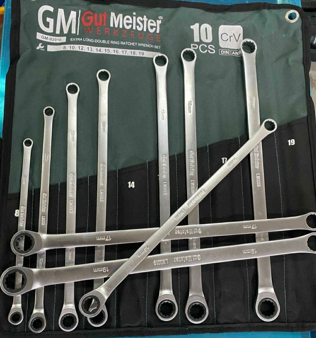 Накидные ключи с трещоткой удлинённые GUT MEISTER 10шт GM-02010 German