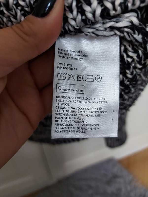 Czarno-biały melanżowy sweter oversize, gruby splot, H&M