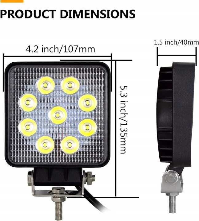 Auxtings Lampy robocze 2x4" 27W Halogeny kwadrato.