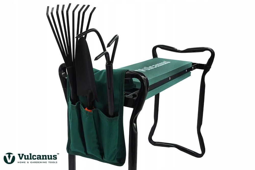 STOŁEK OGRODOWY 2w1 Krzesło Taboret Klęcznik Zielone + Narzędzia