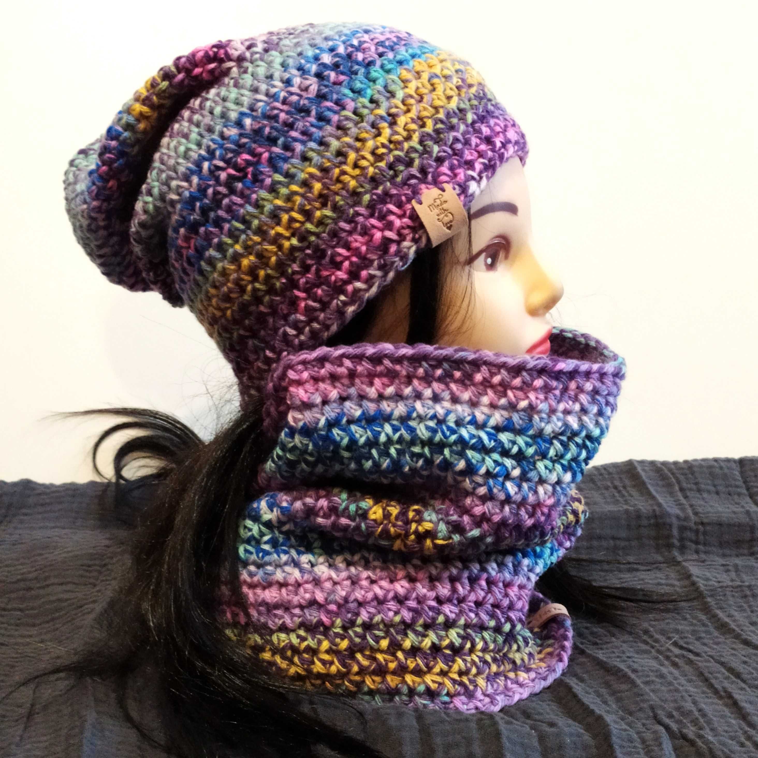 Komplet czapka beanie z kominem handmade na szydełku