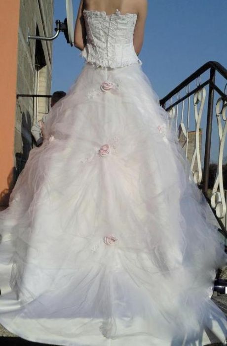 OKAZJA Bajkowa Wyjątkowa suknia ślubna haft tren róże księżniczka 36 S