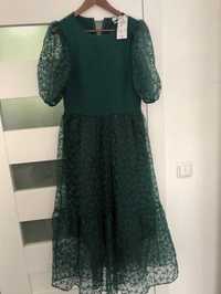 Reserved NOWA piekna efektowna długa maxi tiulowa sukienka zielona 38
