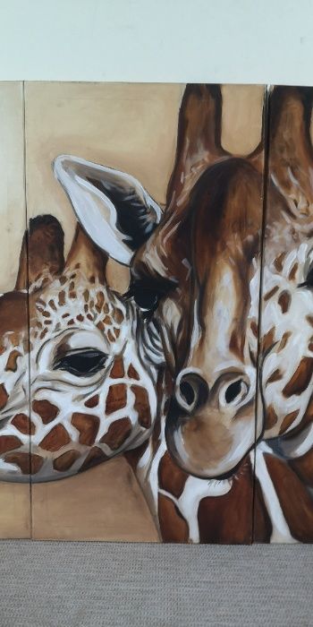 Triptico a óleo "Girafas" de Nuno Pedreiro