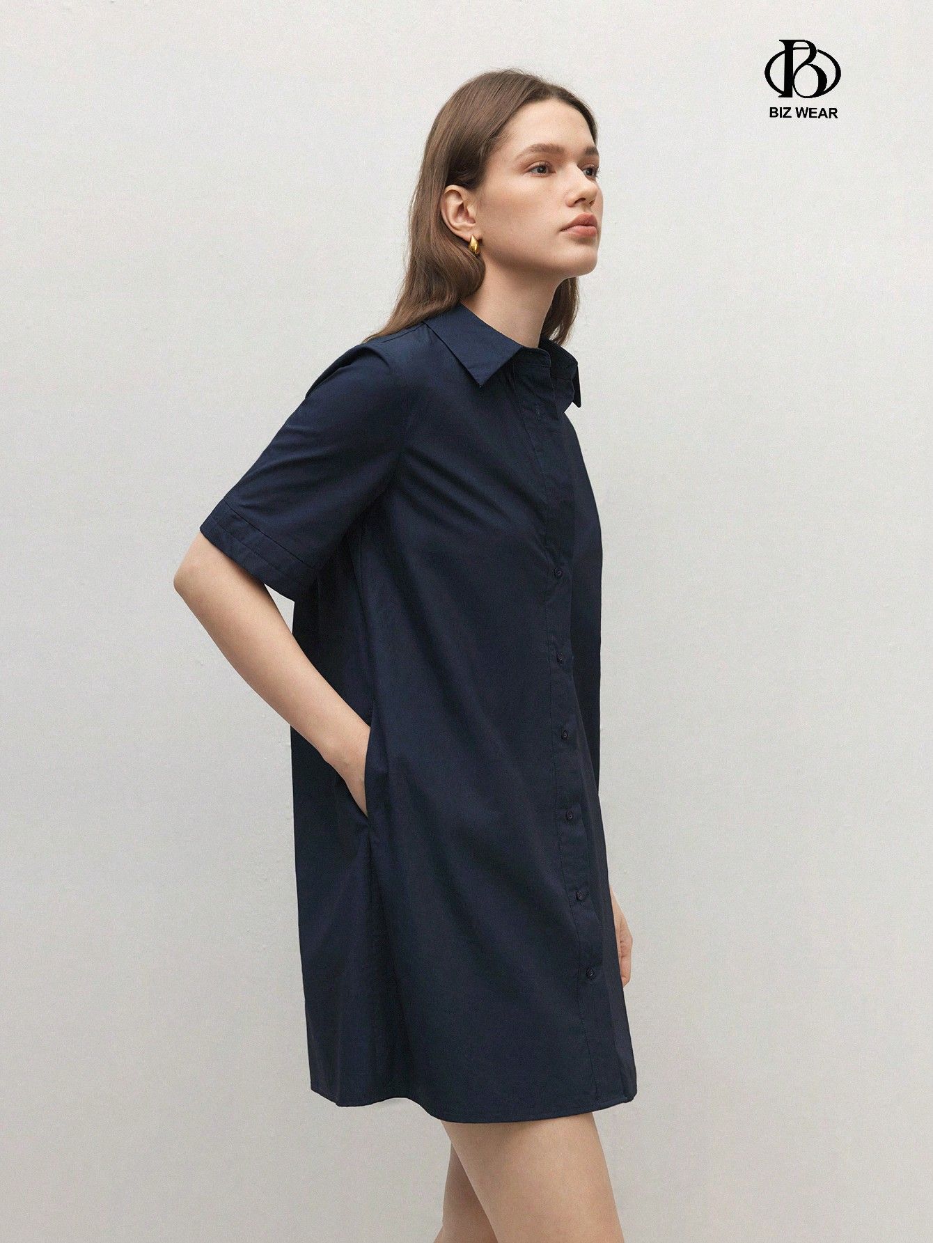 Sukienka Koszulowa Bawełniana Granatowa Mini Casual Shein M 38